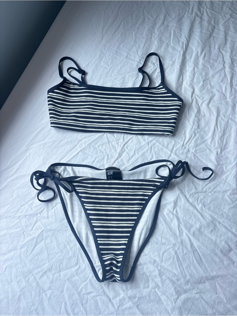 H&M Navy and White Striped Bikini Set